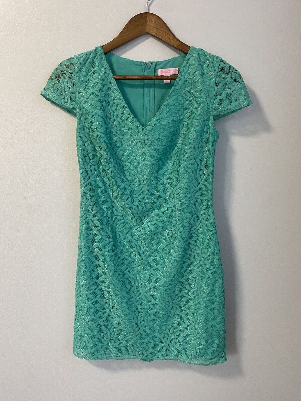 Lilly Pulitzer Erica Seafoam Green Metallic Jungle Lace Shift Dress $228 XS EUC